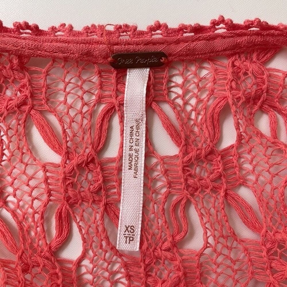 Free People Fiesta dress coral crochet lace bodice flowy asymmetrical hem XS - Picture 4 of 10